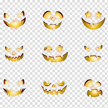 Cartoon character faced illustration, Pumpkin Halloween Jack-o'-lantern, Halloween pumpkin smiley face transparent background PNG clipart