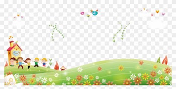 Cartoon Children Outside The Suburbs To Enjoy The Scenery - Children Cartoon Background