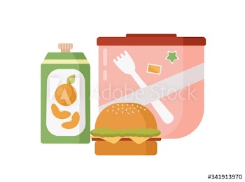 Cartoon colorful storage box with school lunch vector flat illustration