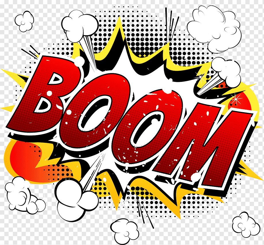 Cartoon Comics Comic book Illustration, BOOM Comic Explosion Cloud, multicolored boom word illustration, text, superhero, logo png