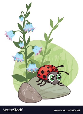  					Cartoon corner design with ladybug and flowers vector image														