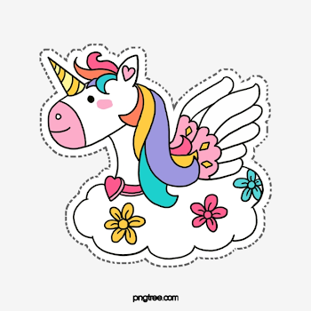 Cartoon Cute Colorful Unicorn Flying On White Clouds, Color ...