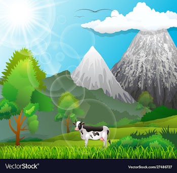 Cartoon cute cow scenery beautiful vector image
