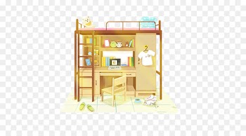 Cartoon Dormitory Illustration - Bed and desk 