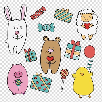 Cartoon Drawing Illustration, Cartoon animals and gifts transparent background PNG clipart