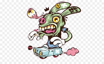 Cartoon Drawing Illustration - Motorcycle Skull Bunny 