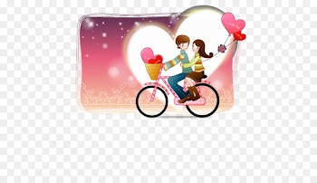Cartoon Drawing Romance - Couple cycling 