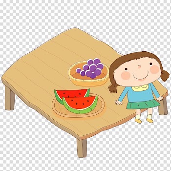 Cartoon Eating Illustration, Waiting for children to eat fruit transparent background PNG clipart