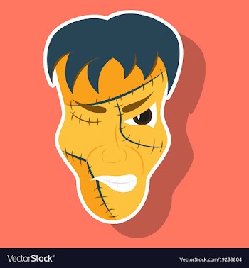 Cartoon evil frankenstein head sticker vector image