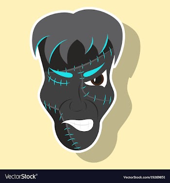 Cartoon evil frankenstein head sticker vector image