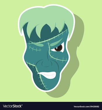 Cartoon evil frankenstein head sticker vector image