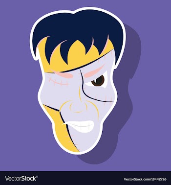 Cartoon evil frankenstein head sticker vector image