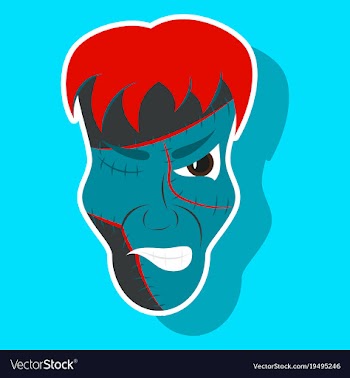 Cartoon evil frankenstein head sticker vector image