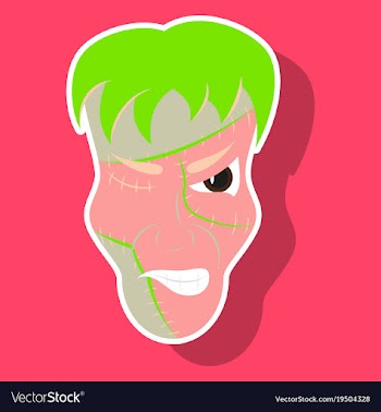 Cartoon evil frankenstein head sticker vector image