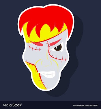 Cartoon evil frankenstein head sticker vector image