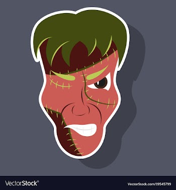 Cartoon evil frankenstein head sticker vector image