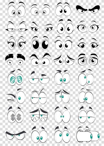 Cartoon Eye Comics, Cartoon eye collection element, animated eyes illustration transparent background PNG clipart