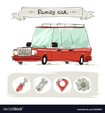  					Cartoon Family Old Car Set vector image														