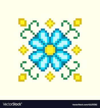 cartoon fantasy blue flower with green stumps