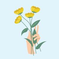 cartoon female hand holding flower vector ilustration Free Vector