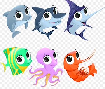 Cartoon Fish Illustration - Vector cute marine animals 
