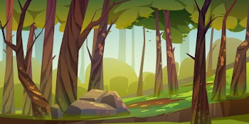 Cartoon forest background, nature park landscape Free Vector