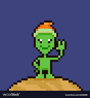 cartoon friendly smiling green alien in red santa