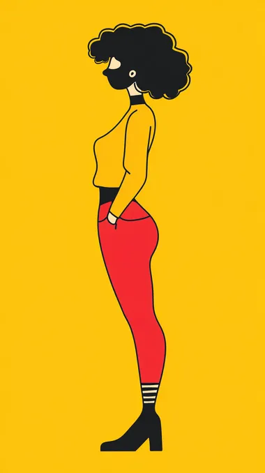 Cartoon girl in yellow shirt and red pants, minimalist doodle art Cartoon girl in yellow shirt and red pants, minimalist doodle art