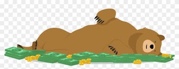 Cartoon Grizzly Bear Rolling In Money Piles With Joy - Tunnelbear Art