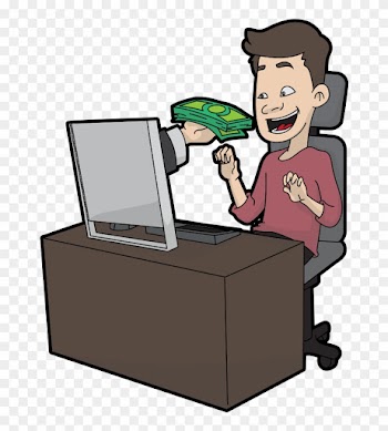 Cartoon Guy Being Handed Money By A Computer - Cartoon Guy Being Handed Money By A Computer