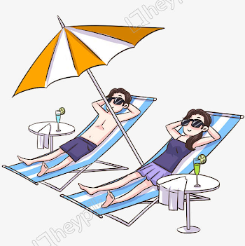 Cartoon hand drawn couple beach sunbathing illustration image ...