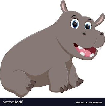 cartoon hippo with open mouth on white