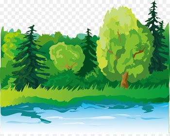 Cartoon Illustration - Cartoon trees lake 