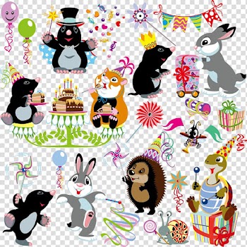 Cartoon Illustration, color animal birthday design transparent background PNG clipart