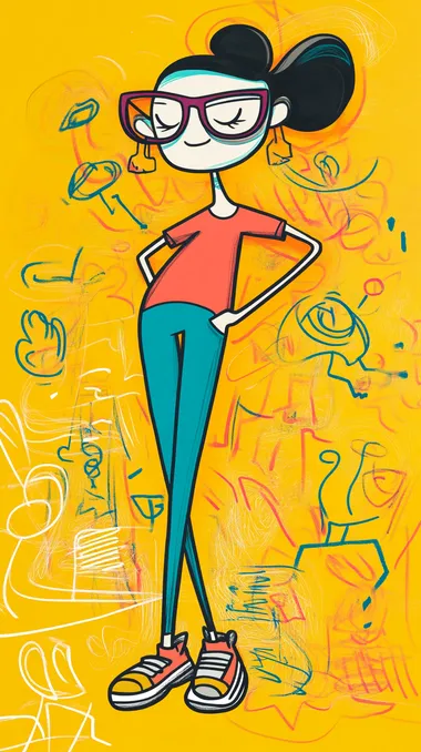 Cartoon illustration of a woman with glasses in a minimalist style Cartoon illustration of a woman with glasses in a minimalist style