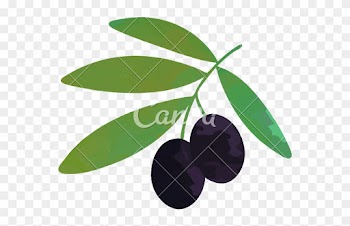 Cartoon Illustration Of Branch With Black Ripe Olives - Illustration