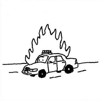 Cartoon Illustration of Burning Police Car