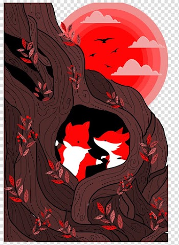 Cartoon Illustration, The fox in the tree cave transparent background PNG clipart