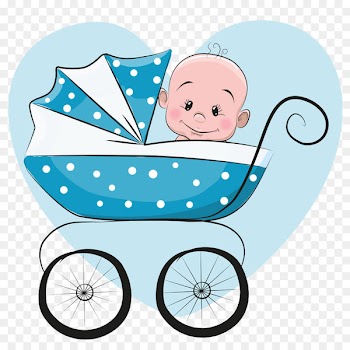 Cartoon Infant Illustration - Blue baby stroller sitting 