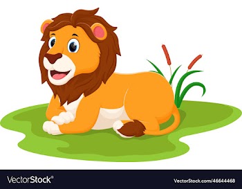 cartoon lion relaxing on the grass