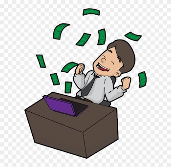 Cartoon Man Adoring The Money He Makes Online - Cartoon