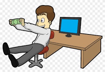 Cartoon Man Happy About Getting His Money Online - Scalable Vector Graphics