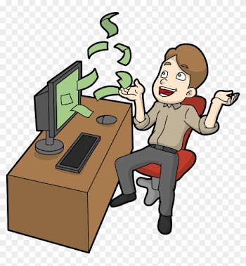 Cartoon Man Making Lots Of Money Online - Money