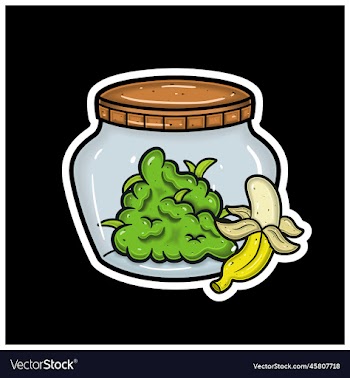 cartoon mascot of banana flavor with weed bud
