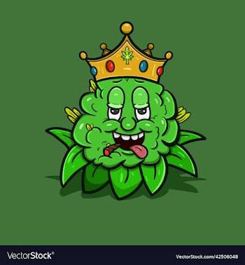 cartoon mascot of weed bud wearing crown