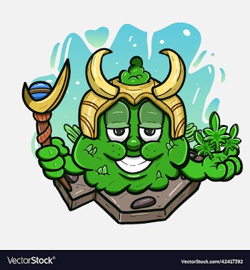 cartoon mascot of weed bud with loki style