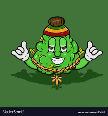 cartoon mascot of weed bud with reggae style