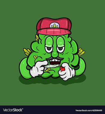 cartoon mascot of weed bud with weed cigarette