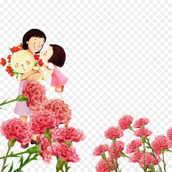 Cartoon Mothers Day Woman Illustration - Pink, warm carnations, teacher's Day 