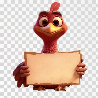 cartoon of a happy turkey holding a blank sign